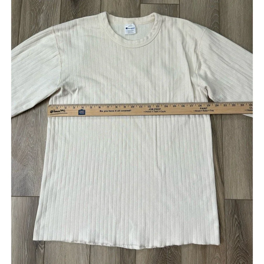 Vintage Champion Long Sleeve Pullover Shirt Mens Sz L Cream Ribbed Cotton Blend - Picture 8 of 8